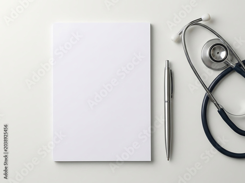 Blank medical prescription pad mockup on doctor desk