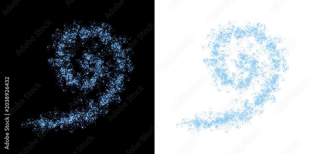 Fototapeta premium Blue particle spiral formation on black and white backgrounds isolated on a transparent background