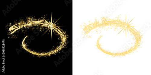 Fotografía Golden swirling sparkle trail with starburst effect on black and white backgroun