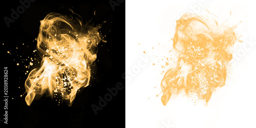 Golden swirling smoke and particles on black and white backgrounds keywords: gold, smoke isolated on a transparent background