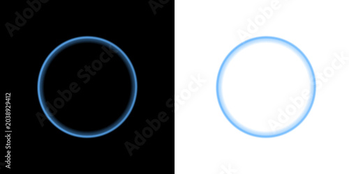 Luminous blue ring or circle on black and white backgrounds isolated on a transparent background