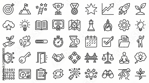 Foto A collection of various business and technology icons are shown in a grid