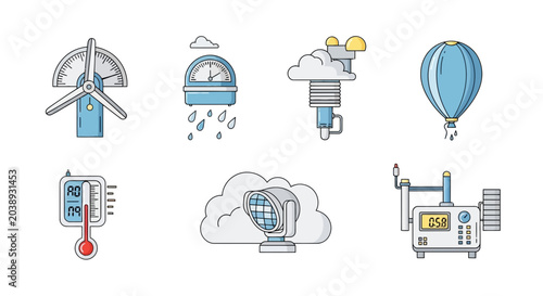 Tableau sur toile Weather Icons Set: Meteorology Instruments Collection