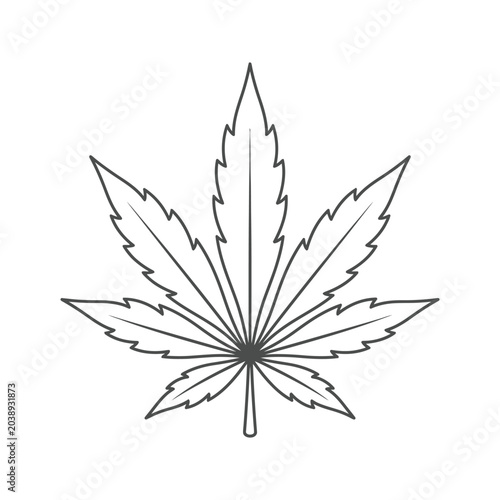 Detailed outline of a cannabis leaf in a simple graphic illustration style