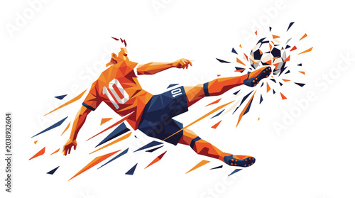 Canvastavla Dynamic Abstract Soccer Player Kicking Ball with Geometric Fragmentation Effect