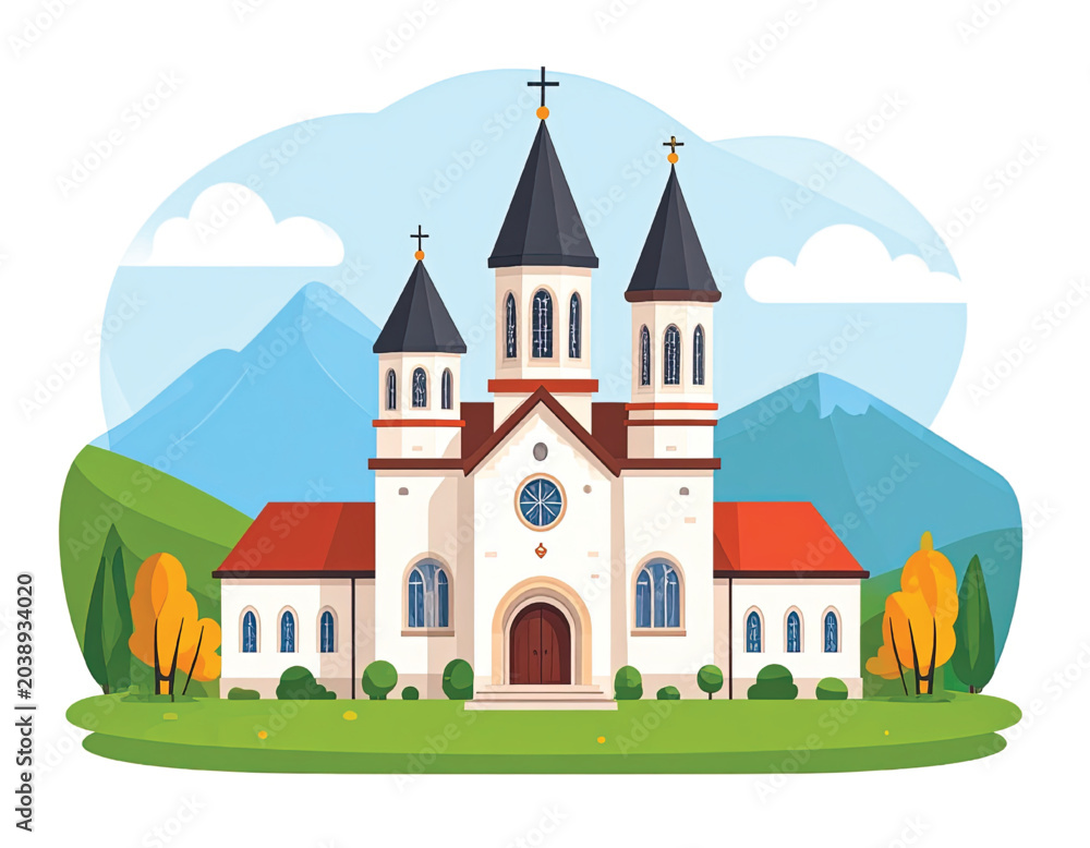 Naklejka premium White Church with Two Towers.