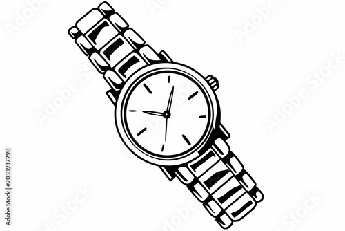Foto A detailed vector illustration of a wristwatch with a metal band and white face