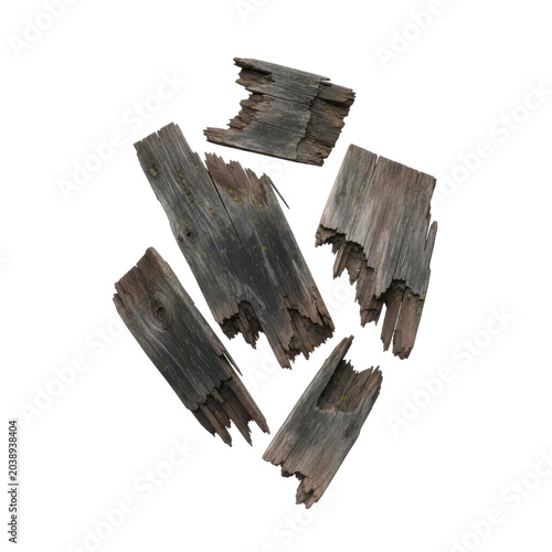 Collection of Weathered Broken Old Wooden Planks