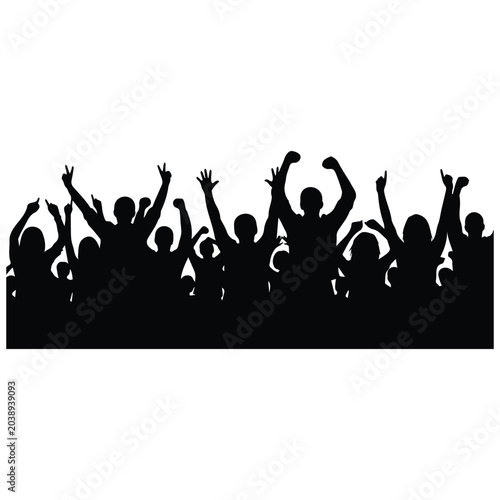 Bilde på lerret Happy crowd cheering with hands raised at outdoor event vector silhouette illustration art