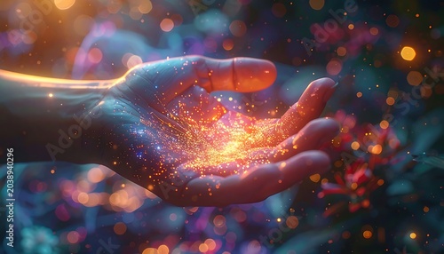 Hand glows with magic