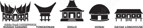 Foto Vector collection of traditional Indonesian house silhouettes