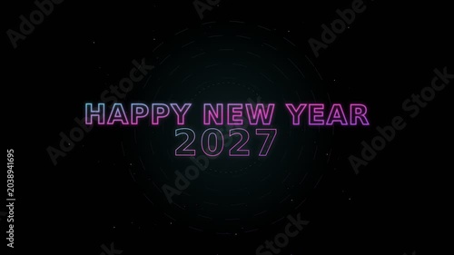 Happy New Year 2027 Neon Light Celebration Greeting Video