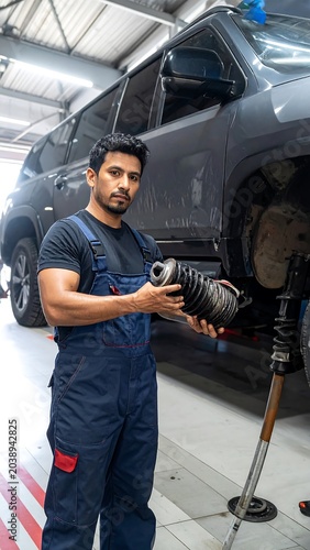 Auto mechanic fixing car.