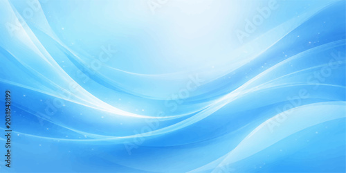 An abstract blue background features smooth flowing waves and a soft digital gradient, creating a vibrant vector wallpaper design with a swirling line pattern