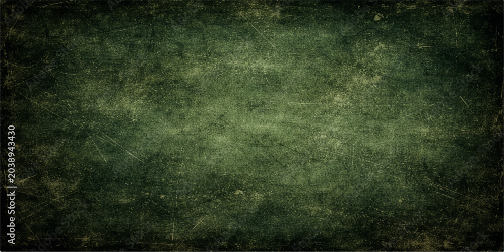 Obraz premium A dark, textured green grunge wall background with copy space on an old vintage paper backdrop