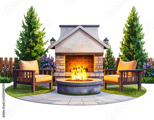 Backyard Fireplace Scene.