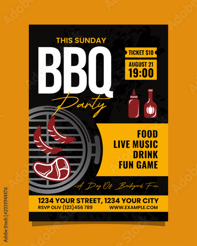 Sunday BBQ party flyer or poster editable template