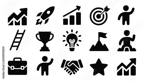 Foto Set of 12 communication and business related solid glyph icons for web and mobile