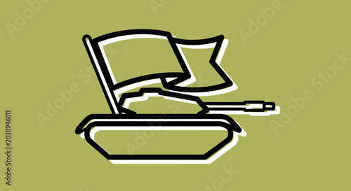 Foto Stylized Tank with Flag Icon on Olive Green Background