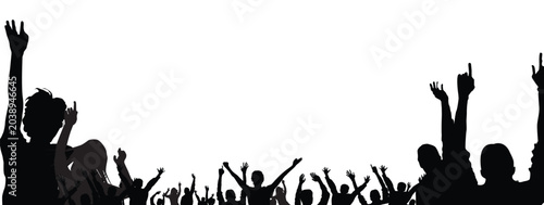 Fotografía Cheering concert crowd silhouettes with hands reaching up at music show performance isolated on transparent background for dynamic event posters or celebration graphic design project