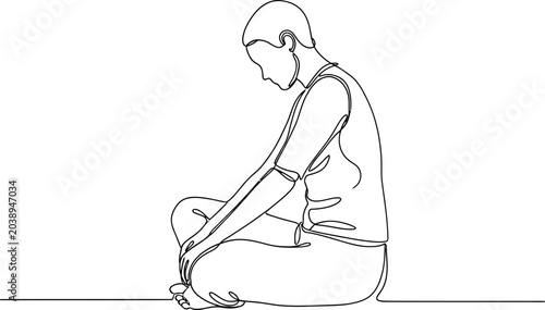 Cuadro en lienzo Minimalist one line drawing of a person meditating or praying, sitting cross-legged