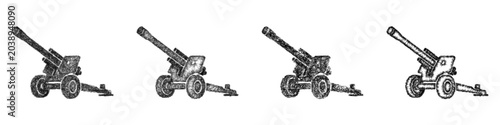 Vászonkép Sketch howitzer icon design set