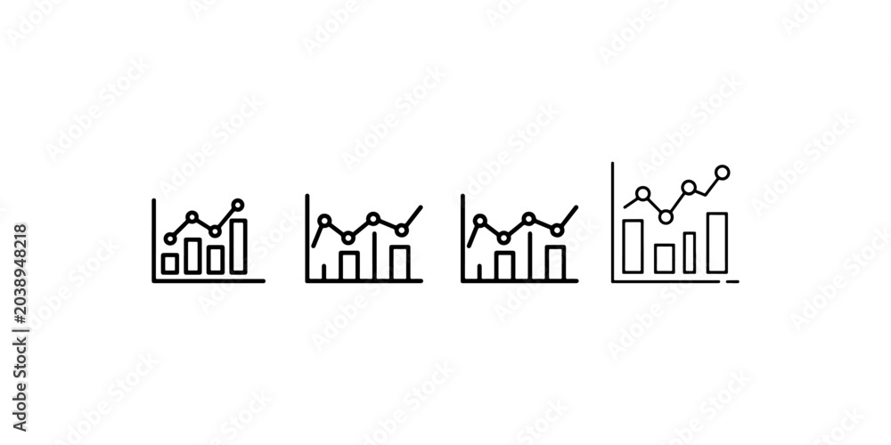 Fototapeta premium Collection of bar chart growth trend icons showing financial analysis progress report data visualization for economic market statistics business presentation.