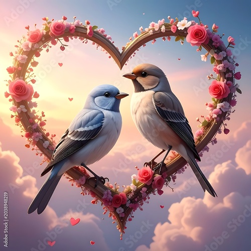 Love birds in heart