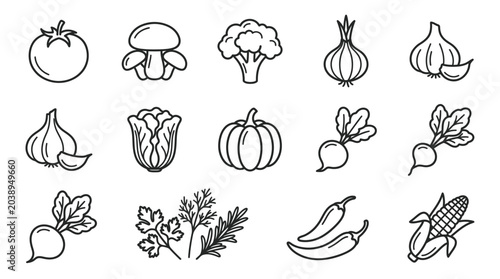 Photos Vegetables and fruits illustrations set.