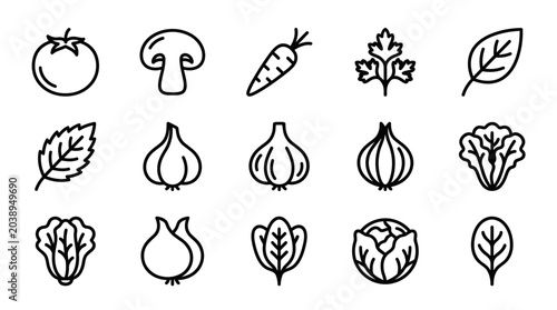 Принти на полотні Vegetable icons in black line art.