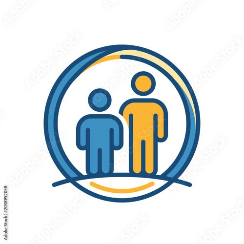 Adult and child figures in a circular frame icon.