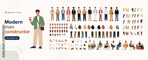 Tableau sur toile Modern man creator kit with diverse characters and clothing options for customiz