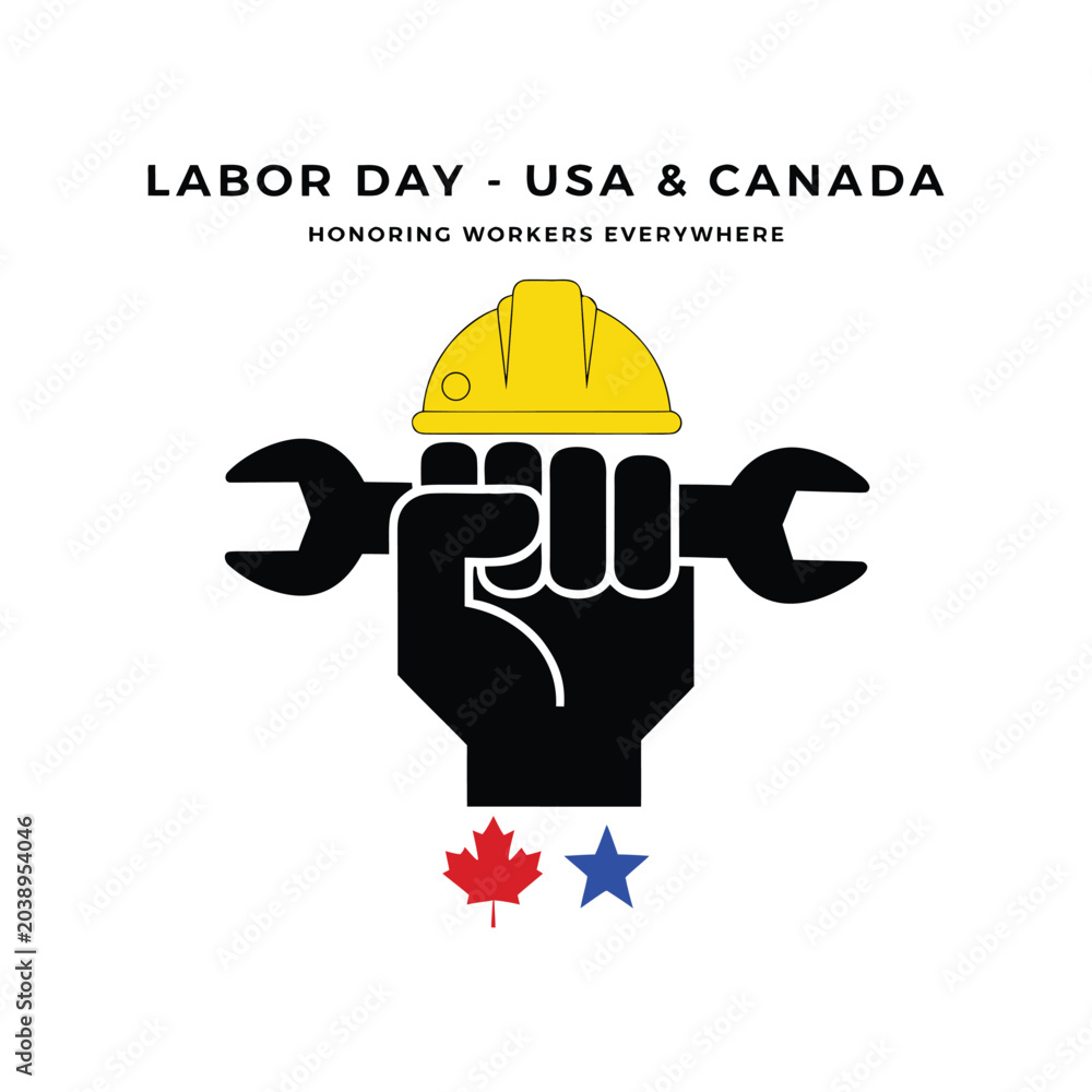 Fototapeta premium Labor day graphic usa and canada workers celebration with construction symbol