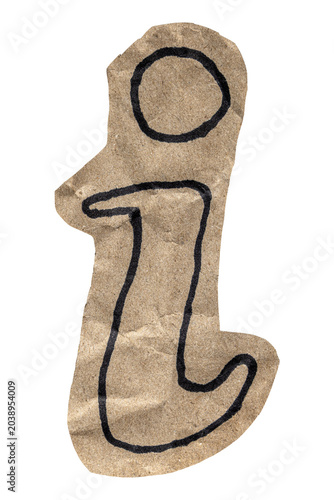 Rustic crumpled paper lowercase letter i outlined with marker