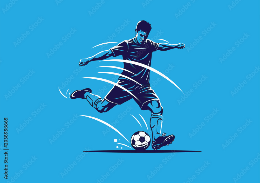 Fototapeta premium Soccer player kicking a ball with motion lines
