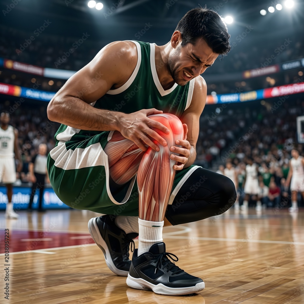 Fototapeta premium Basketball Player Suffering Acute Knee Injury – Joint Pain Anatomy Concept