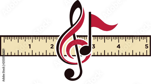 Treble clef and musical note icon with ruler measurement