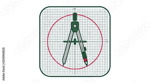 Compass tool for drawing circles on a coordinate plane grid