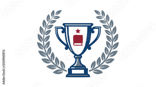 Trophy icon with a book and a star, academic achievement award symbol