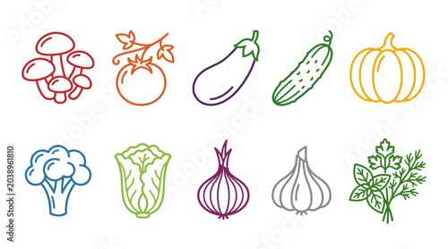 Photos Colorful vegetable icons in a row.
