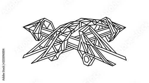 Foto Abstract geometric architectural structure wireframe drawing.