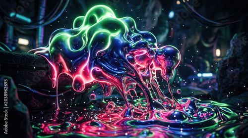 Bright liquid flows and shifts in color