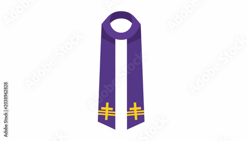 Tableau sur toile Purple clergy stole with yellow crosses, christian liturgical vestment, church b
