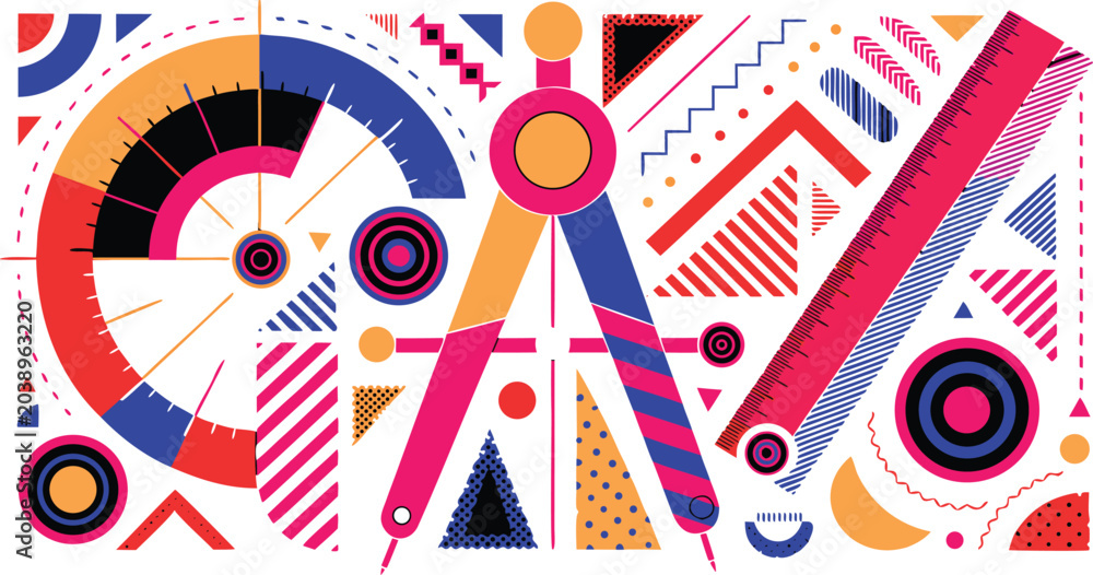 Fototapeta premium Abstract geometric design with compass and ruler elements