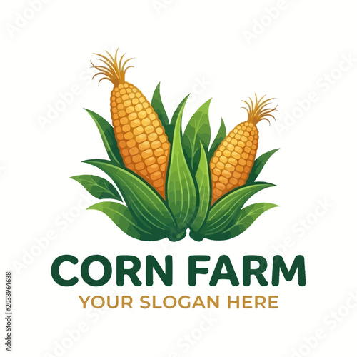 Foto Vibrant corn illustration depicts farm produce with green leaves and yellow cornstalks