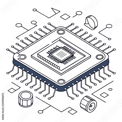 Slika na platnu Metallic Platinum CPU Heat Sink Component for Computer Cooling System Vector