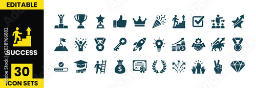 Obraz na plátně Set of Success, Goals and Target Related Vector Icons