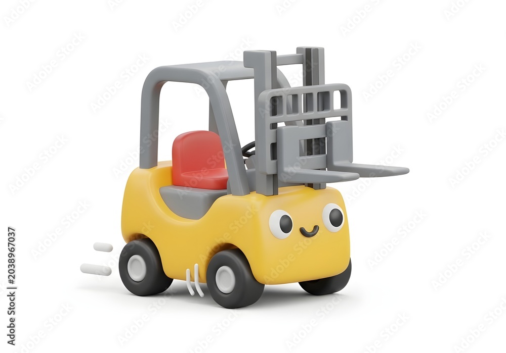 Naklejka premium 3D yellow forklift icon with a cute smiling cartoon face