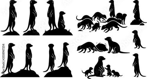 Photography Meerkat and Wild Cat Silhouette Set – Mongoose, Leopard, Cheetah, African Wildli