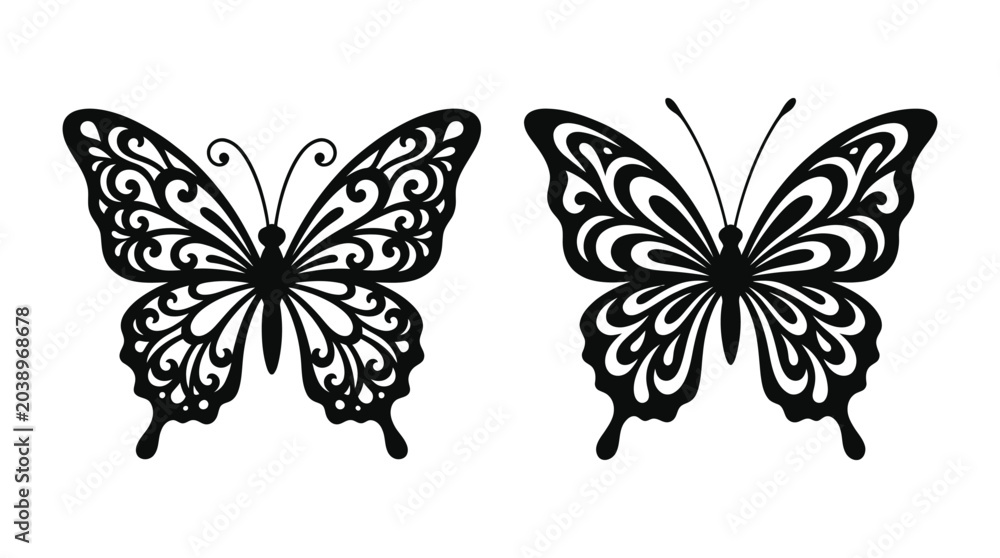 Fototapeta premium two butterflies with intricate patterns silhouette butterfly